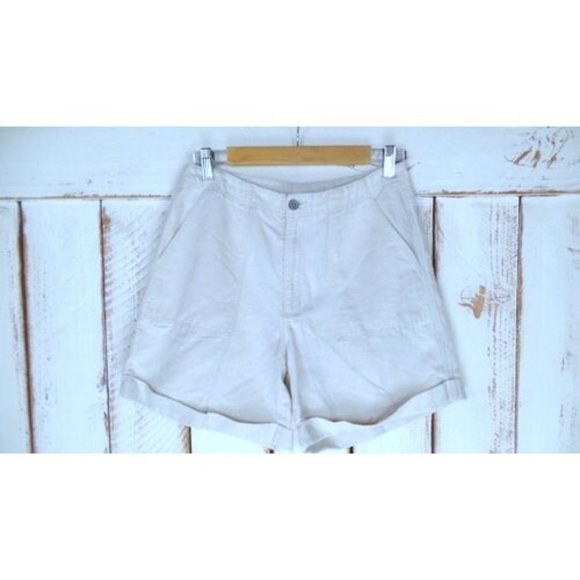 Liz Claiborne cotton linen cuffed shorts/ivory/beige linen shorts/10 - Picture 3 of 6